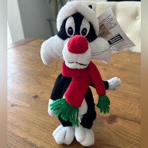 WB Store Looney Tunes SYLVESTER CAT AS SANTA 9" BeanBag Stuffed Animal with tags